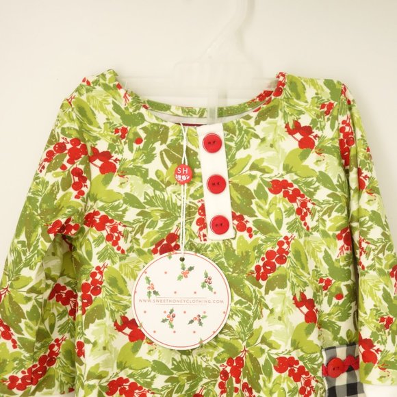 NWT Sweet Honey Christmas Pajamas Holiday Outfit 12 Months Girl Buffalo Check - Picture 8 of 9